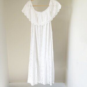 Eyelet Off-Shoulder Dress, Made In Italy, OSFM, White